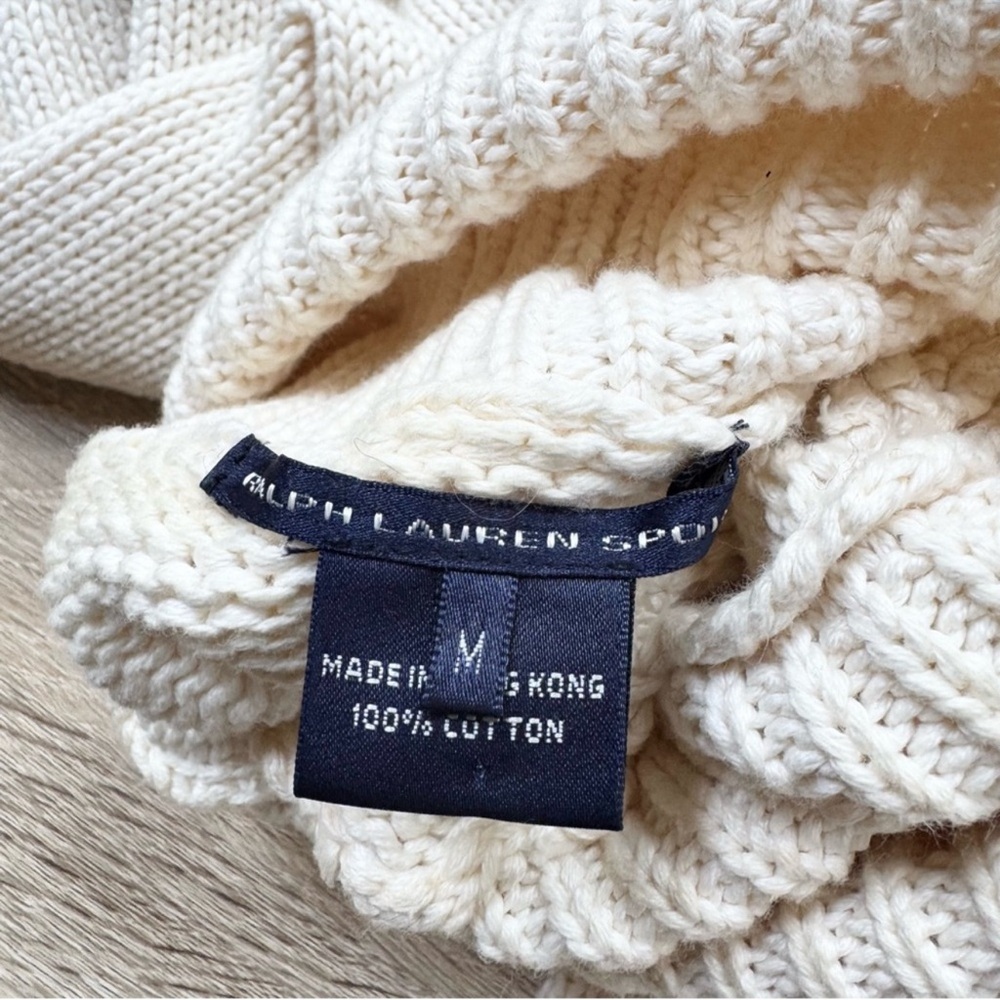 Vintage Ralph Lauren Sport American Flag Turtleneck Sweater Cream Hong Kong - Picture 3 of 6
